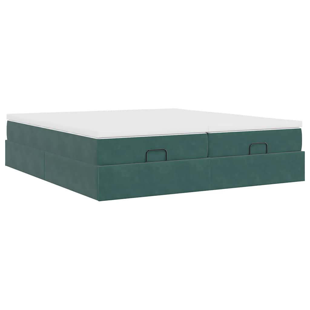 Cadre de lit ottoman avec matelas vert foncé 180x200cm velours