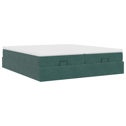 Cadre de lit ottoman avec matelas vert foncé 180x200cm velours