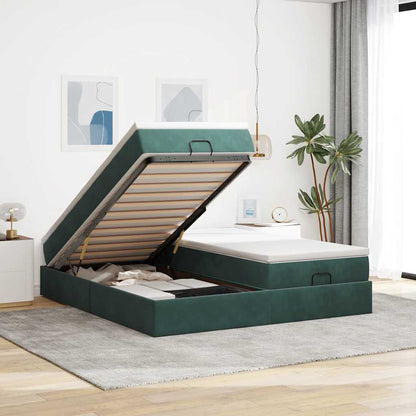 Cadre de lit ottoman avec matelas vert foncé 180x200cm velours