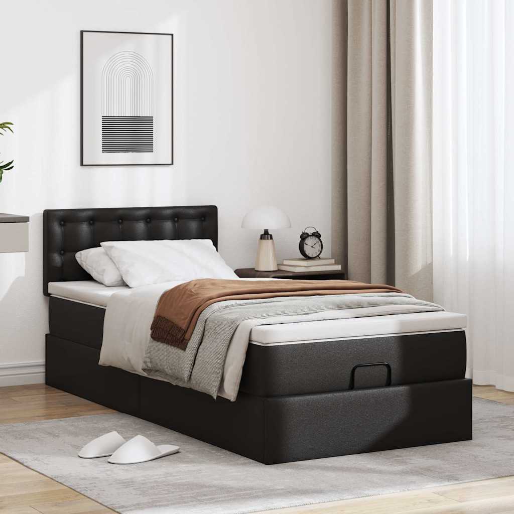 Lit ottoman avec matelas noir 90x200 cm similicuir