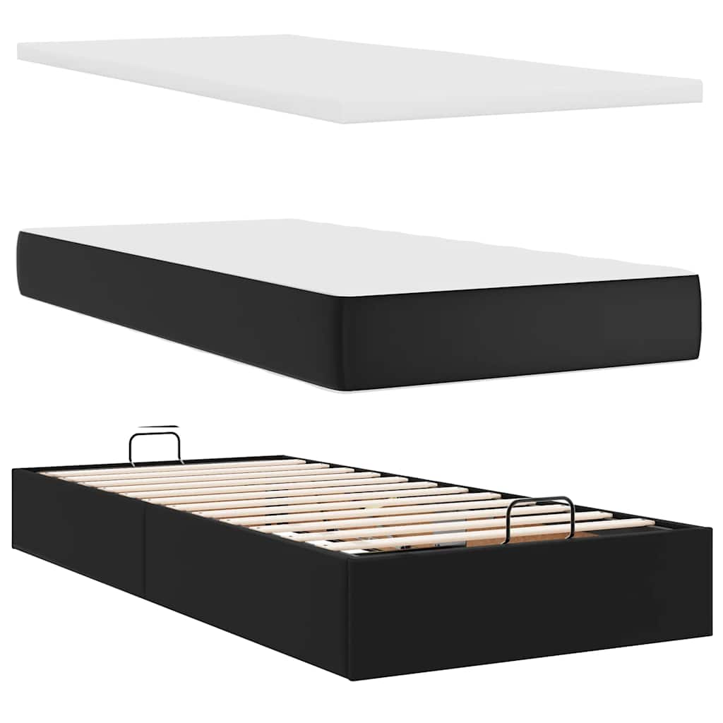 Lit ottoman avec matelas noir 90x200 cm similicuir