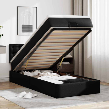 Lit ottoman avec matelas noir 90x200 cm similicuir