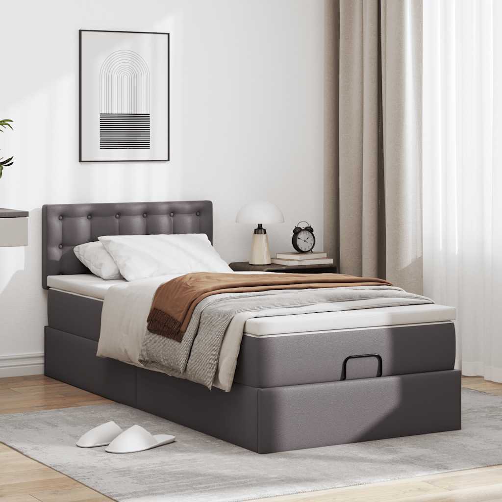 Lit ottoman avec matelas gris 90x200 cm similicuir