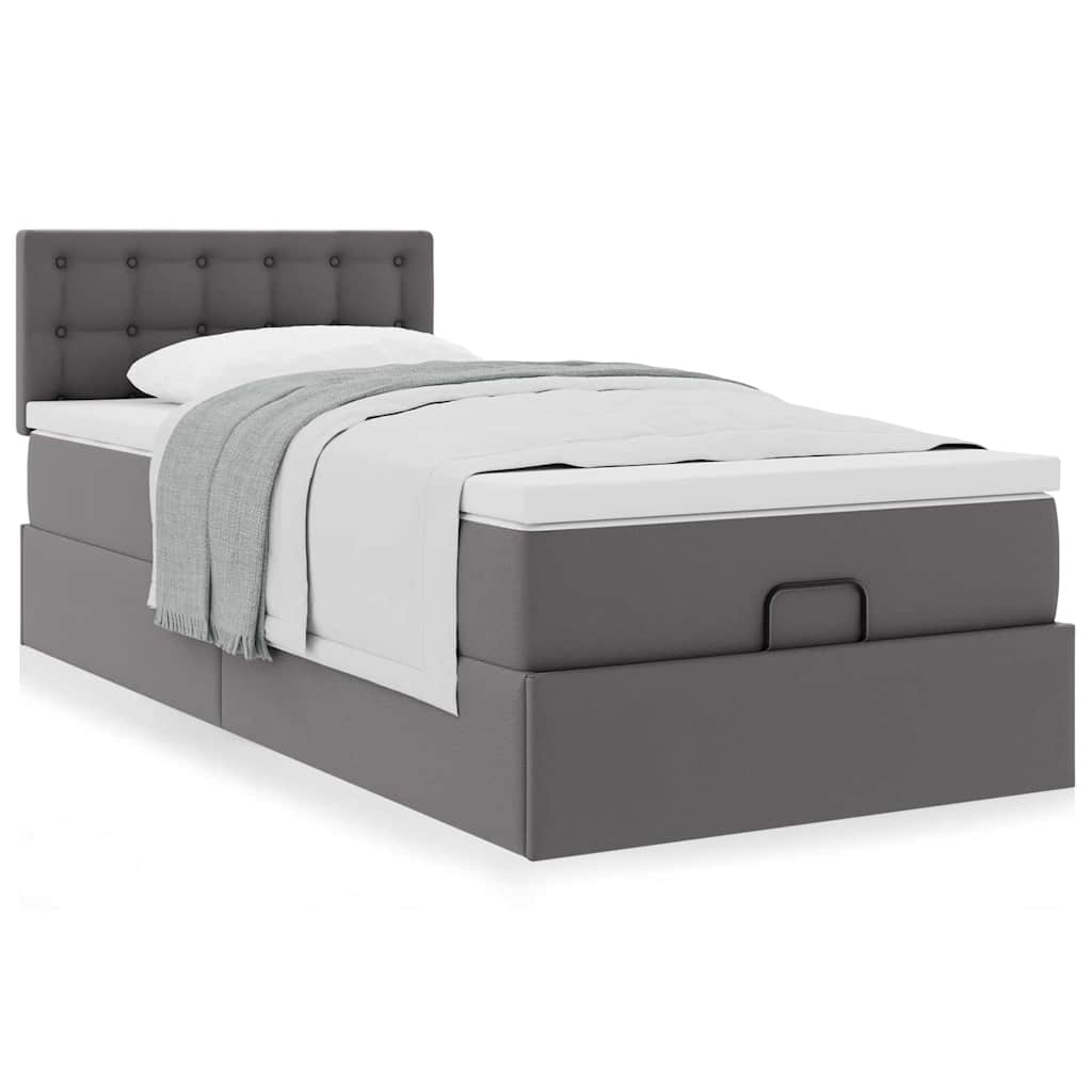 Lit ottoman avec matelas gris 90x200 cm similicuir