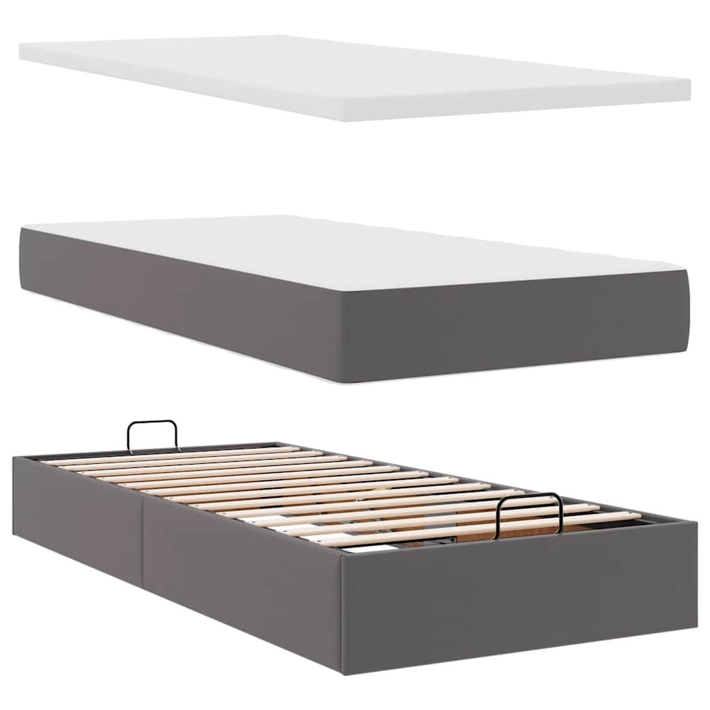 Lit ottoman avec matelas gris 90x200 cm similicuir