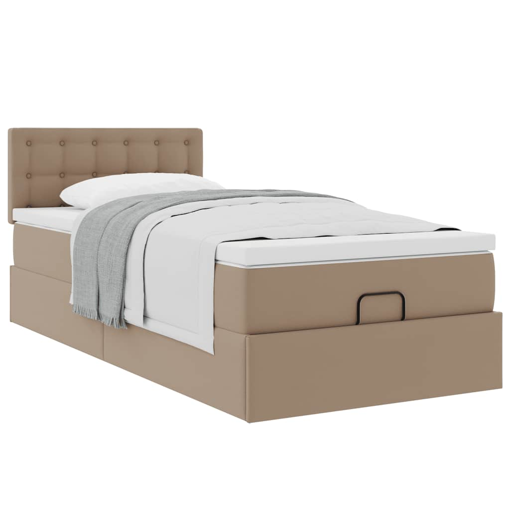 Lit ottoman et matelas cappuccino 90x200 cm similicuir