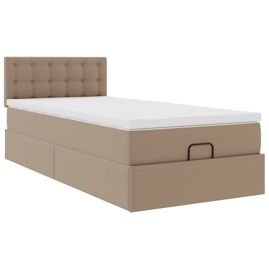 Lit ottoman et matelas cappuccino 90x200 cm similicuir