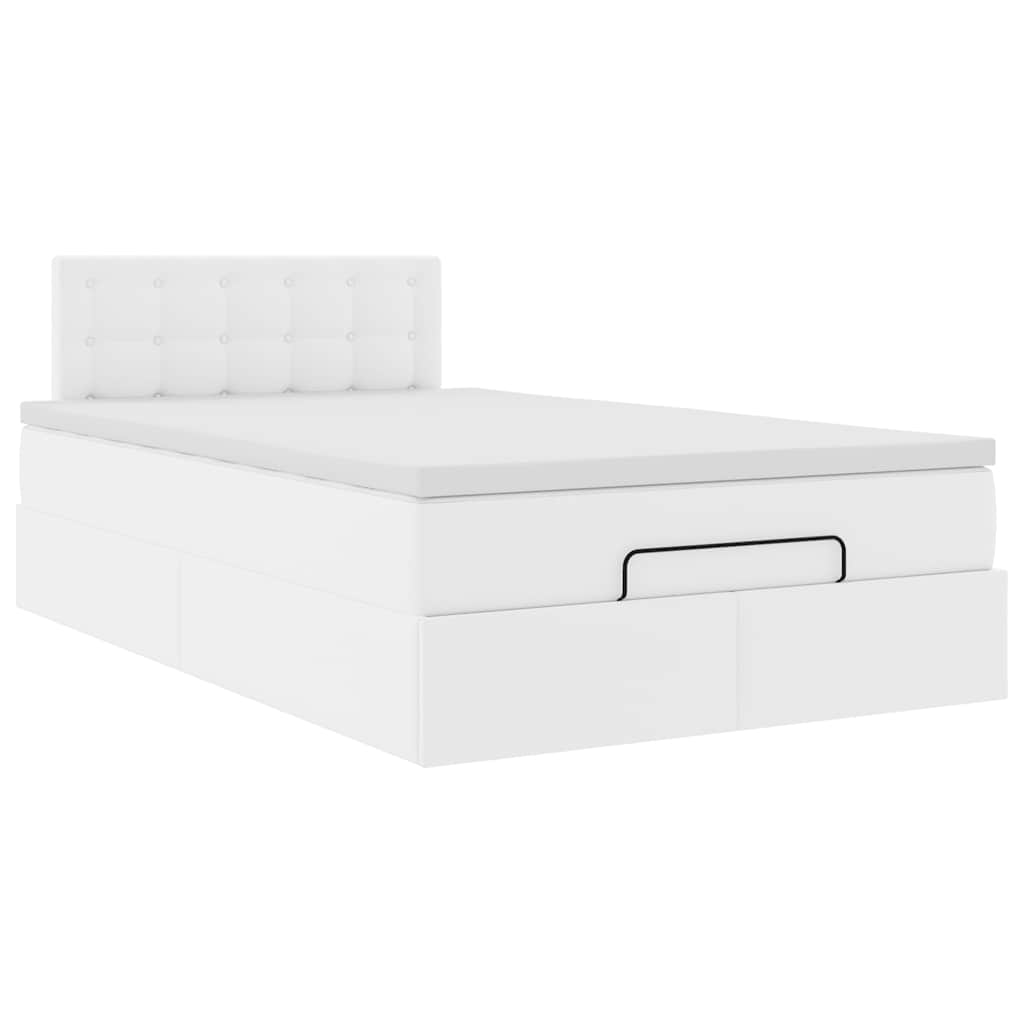 Cadre de lit ottoman avec matelas blanc 120x190 cm similicuir