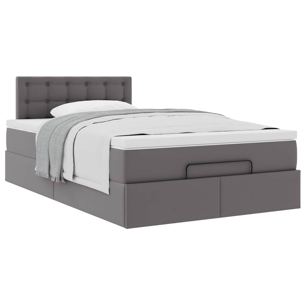 Cadre de lit ottoman avec matelas gris 120x190 cm similicuir