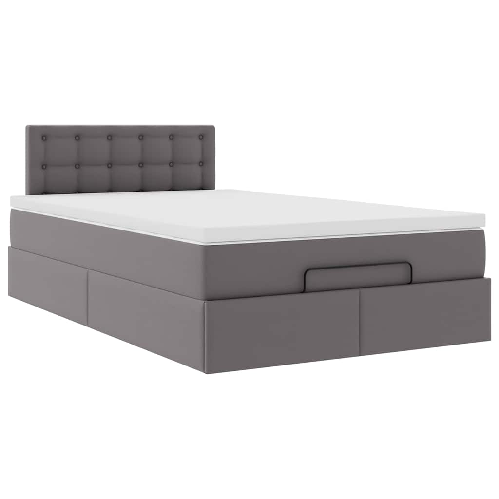 Cadre de lit ottoman avec matelas gris 120x190 cm similicuir