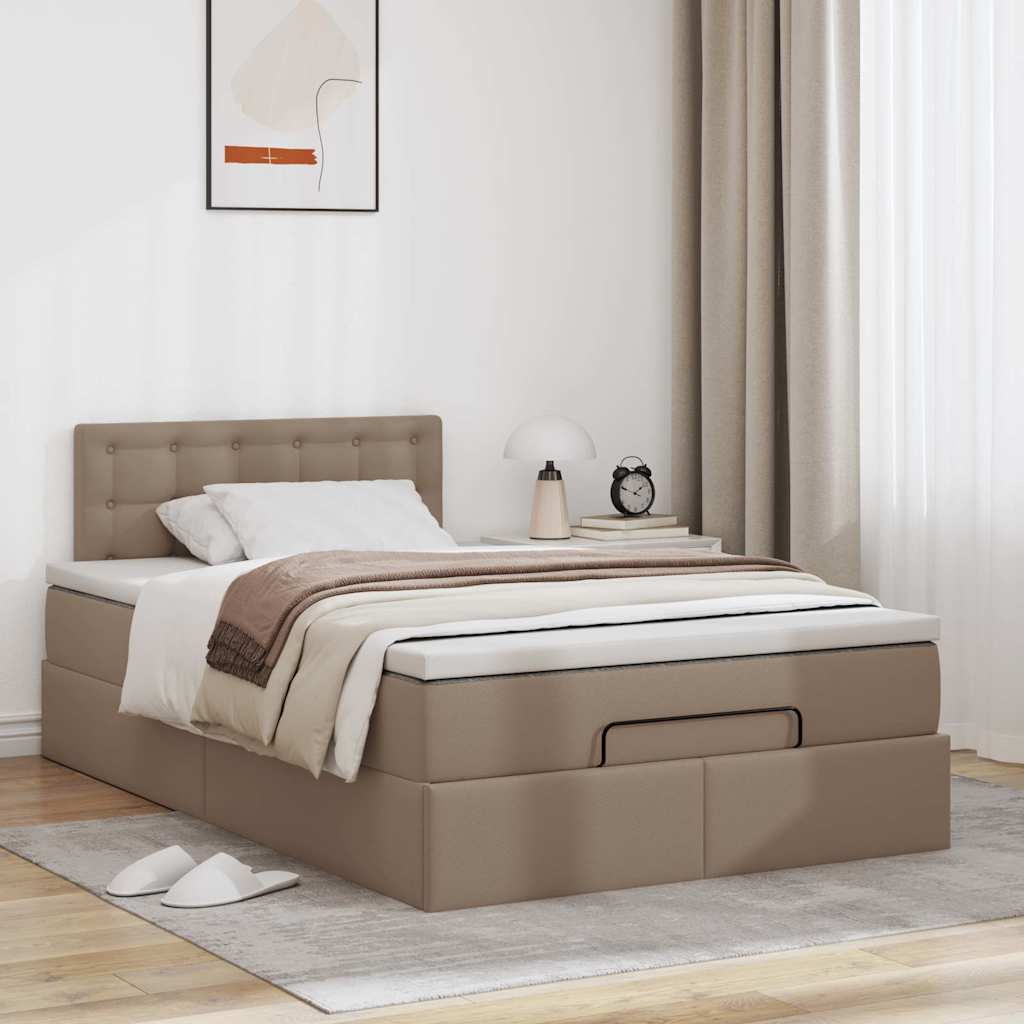 Cadre de lit ottoman et matelas cappuccino 120x190cm similicuir