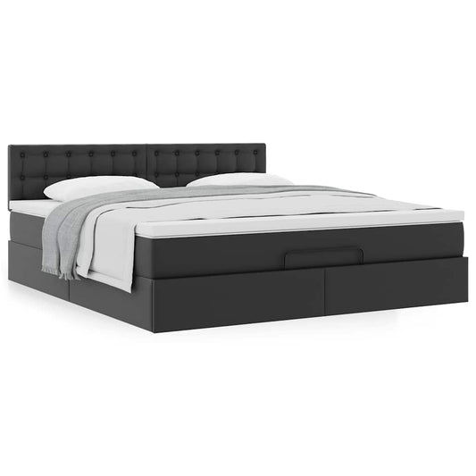 Cadre de lit ottoman avec matelas noir 180x200 cm similicuir