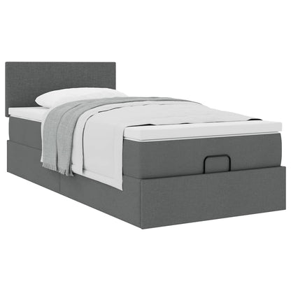 Lit ottoman avec matelas gris foncé 90x200 cm tissu