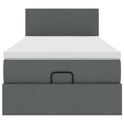 Lit ottoman avec matelas gris foncé 90x200 cm tissu