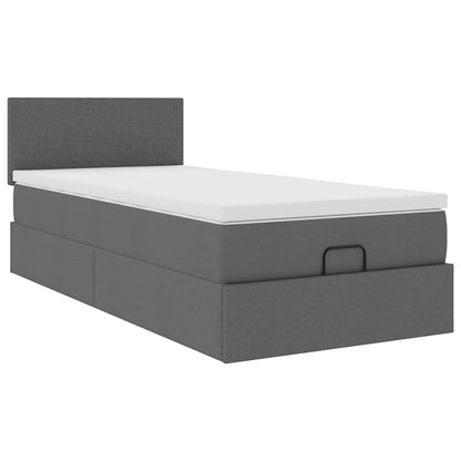 Lit ottoman avec matelas gris foncé 90x200 cm tissu