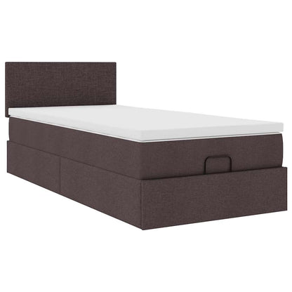 Lit ottoman avec matelas marron foncé 90x200 cm tissu