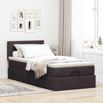 Lit ottoman avec matelas marron foncé 90x200 cm tissu