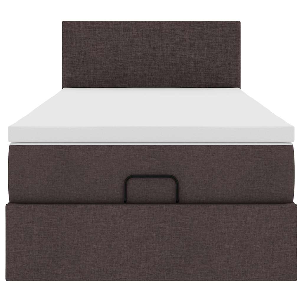 Lit ottoman avec matelas marron foncé 90x200 cm tissu