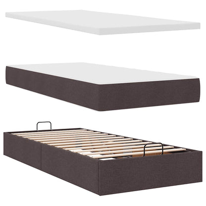 Lit ottoman avec matelas marron foncé 90x200 cm tissu