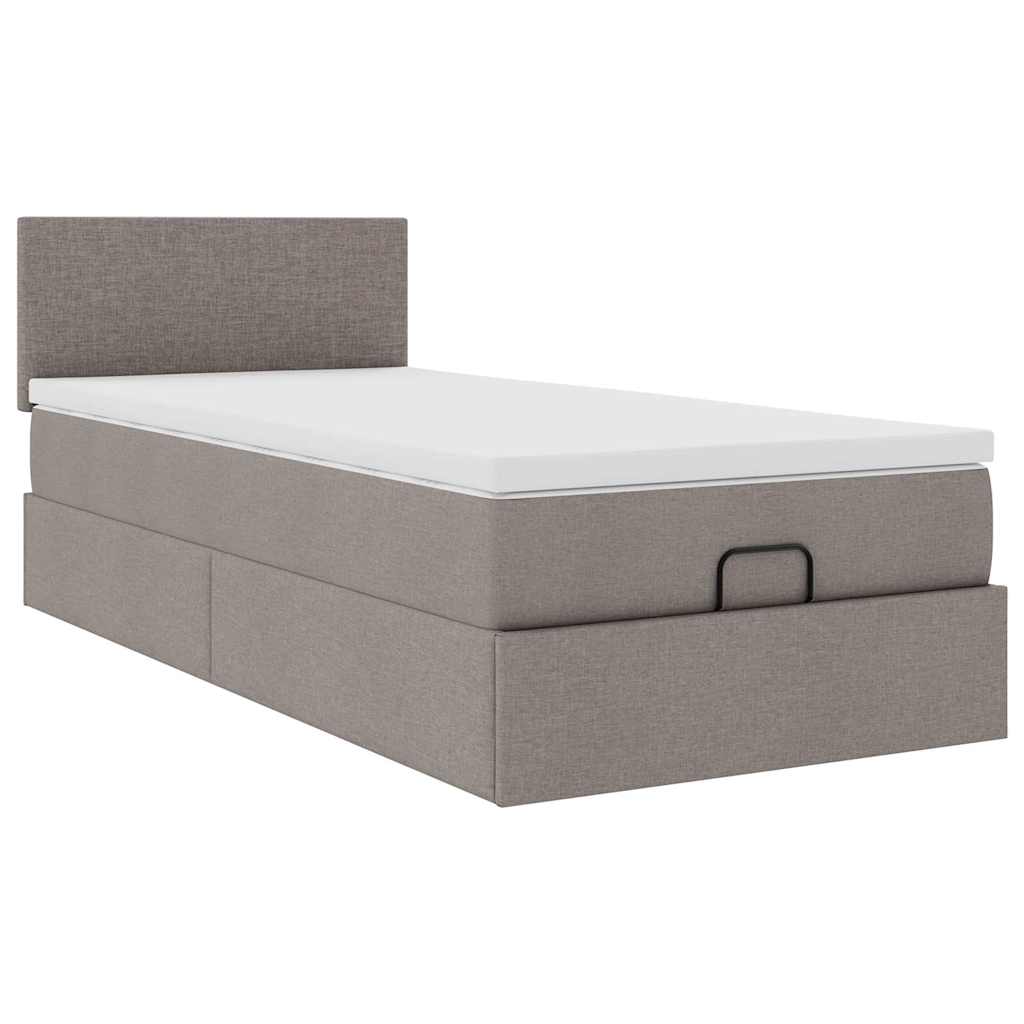 Lit ottoman avec matelas taupe 90x200 cm tissu