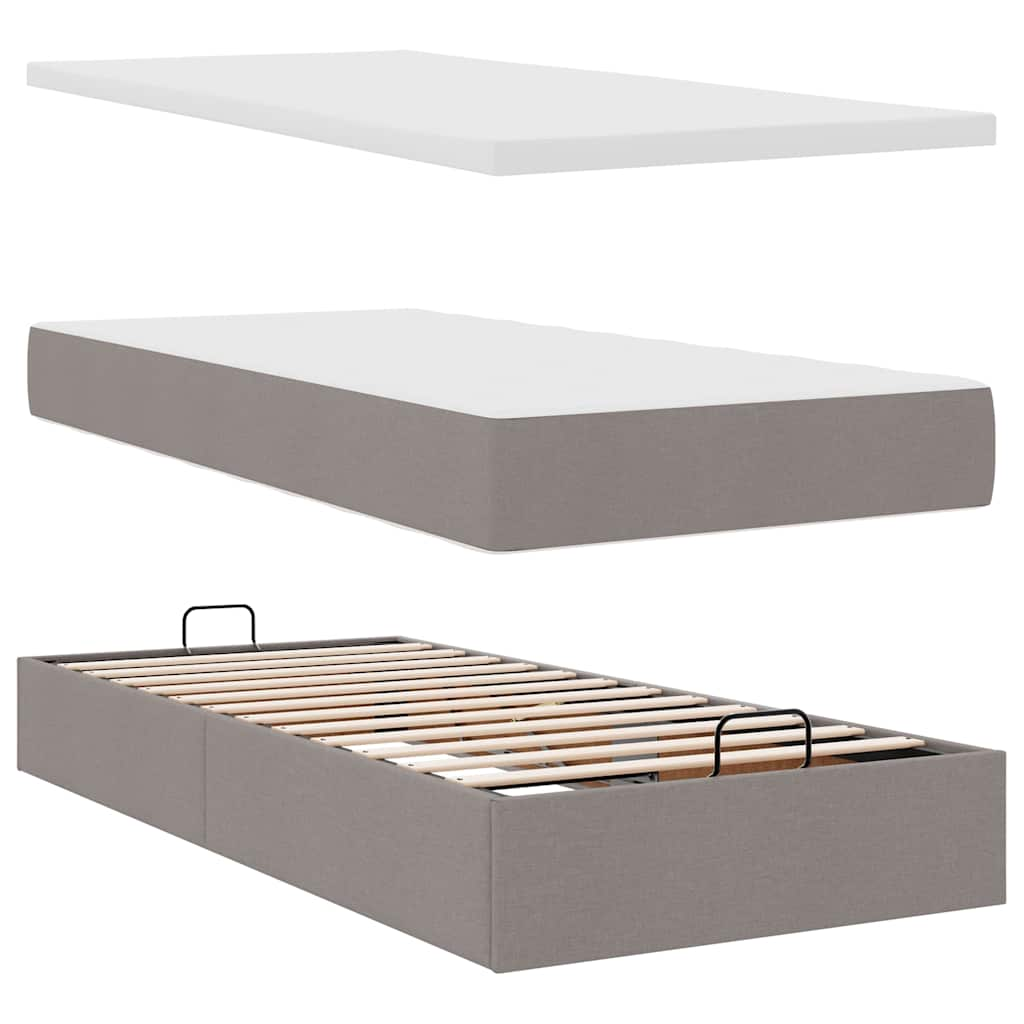 Lit ottoman avec matelas taupe 90x200 cm tissu