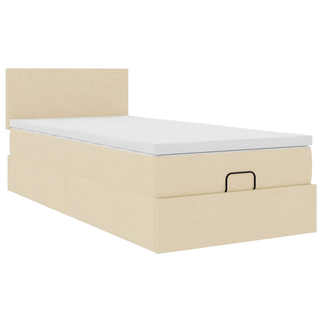 Lit ottoman avec matelas crème 90x200 cm tissu