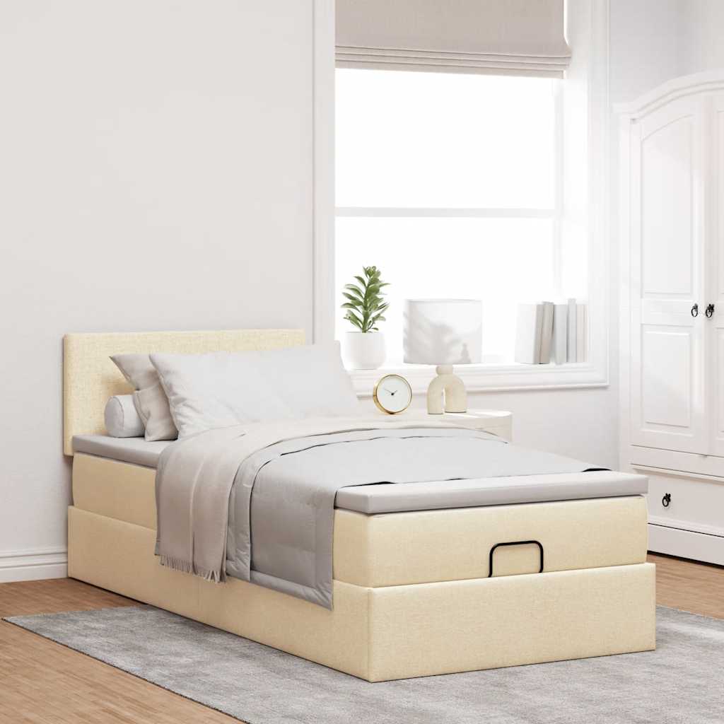 Lit ottoman avec matelas crème 90x200 cm tissu