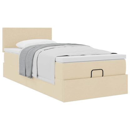 Lit ottoman avec matelas crème 90x200 cm tissu