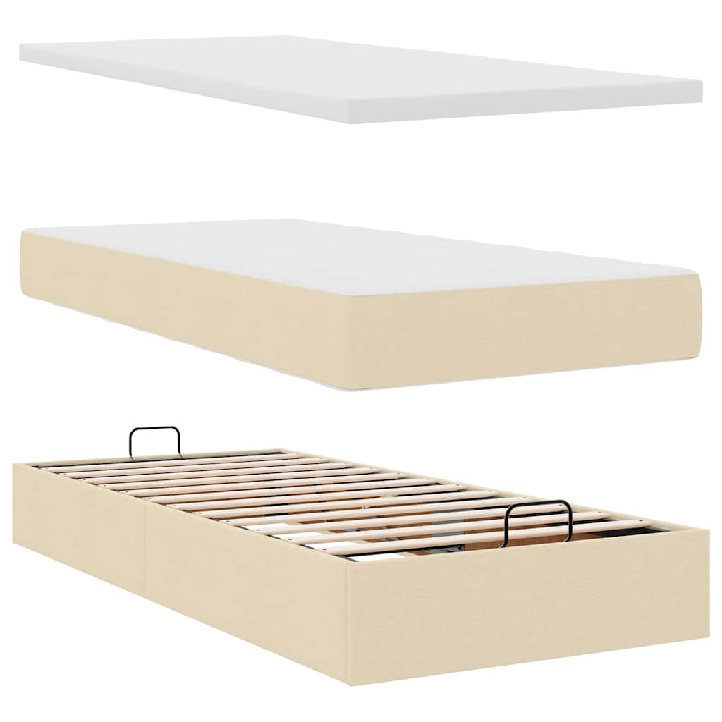 Lit ottoman avec matelas crème 90x200 cm tissu