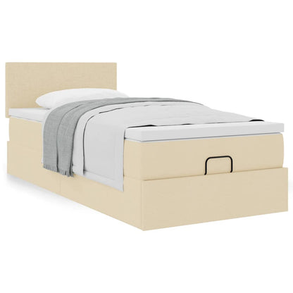 Lit ottoman avec matelas crème 90x200 cm tissu