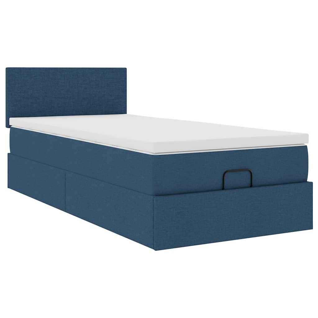 Lit ottoman avec matelas bleu 90x200 cm tissu