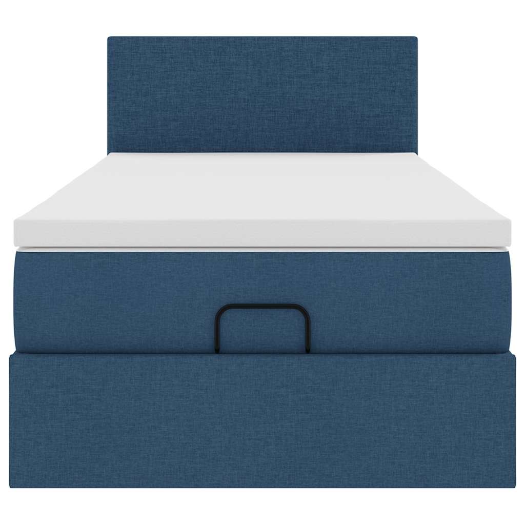 Lit ottoman avec matelas bleu 90x200 cm tissu