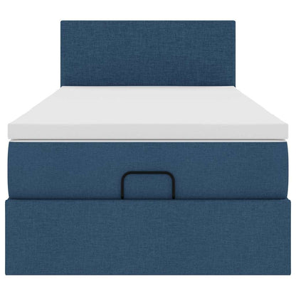 Lit ottoman avec matelas bleu 90x200 cm tissu