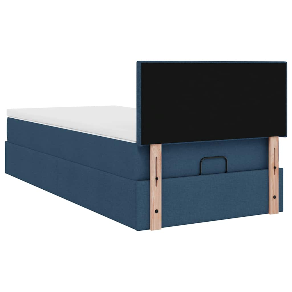 Lit ottoman avec matelas bleu 90x200 cm tissu