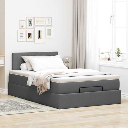 Lit ottoman avec matelas gris foncé 120x190 cm tissu