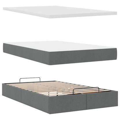 Lit ottoman avec matelas gris foncé 120x190 cm tissu