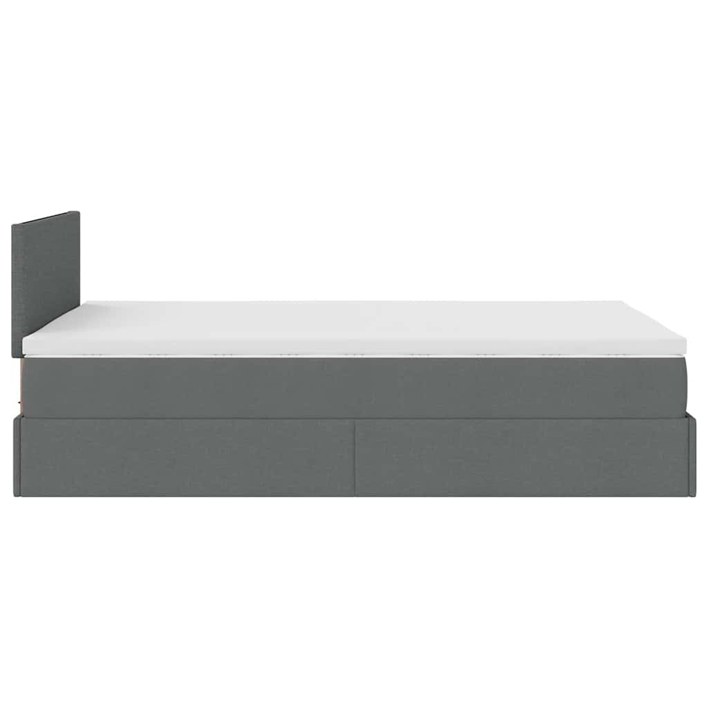 Lit ottoman avec matelas gris foncé 120x190 cm tissu