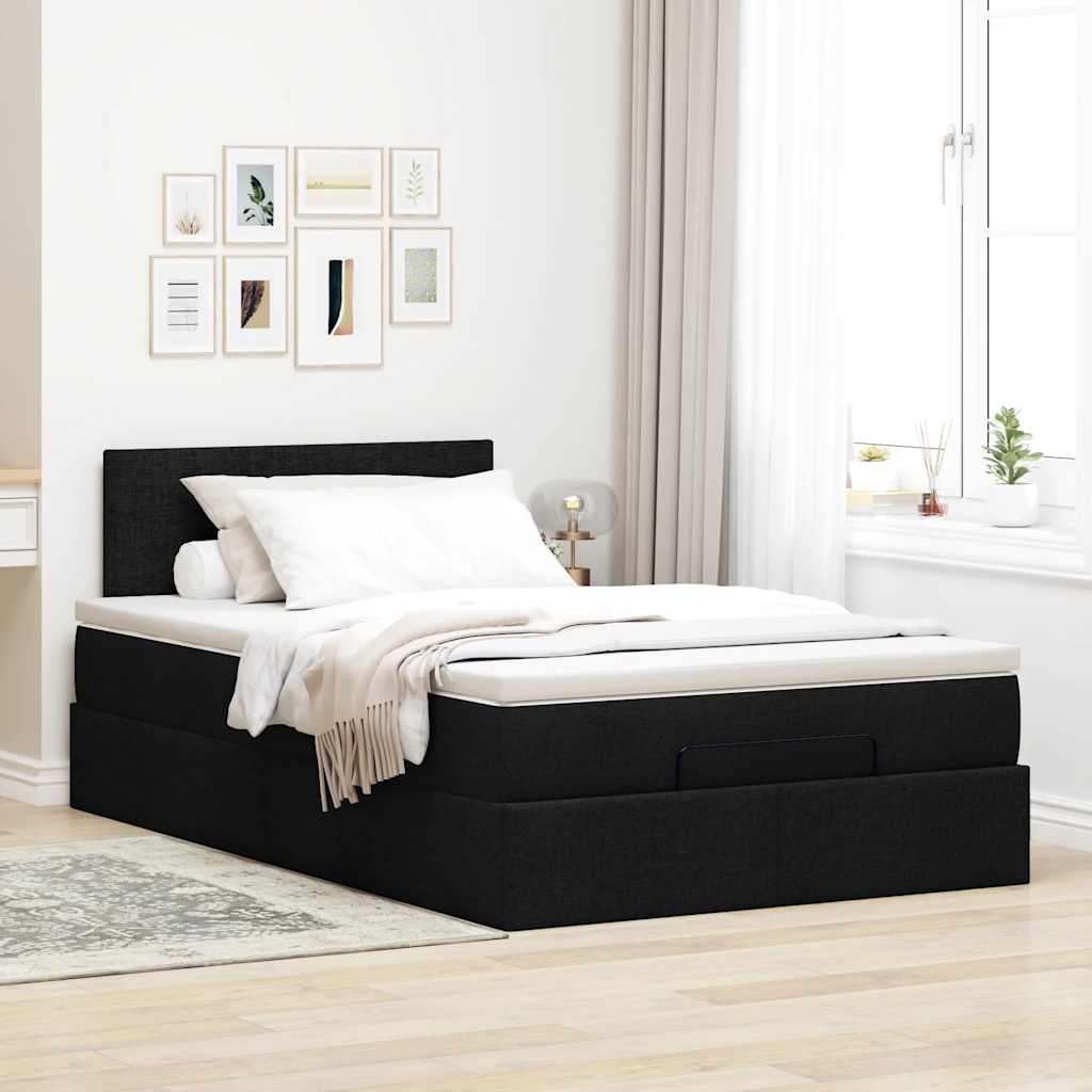 Lit ottoman avec matelas noir 120x190 cm tissu