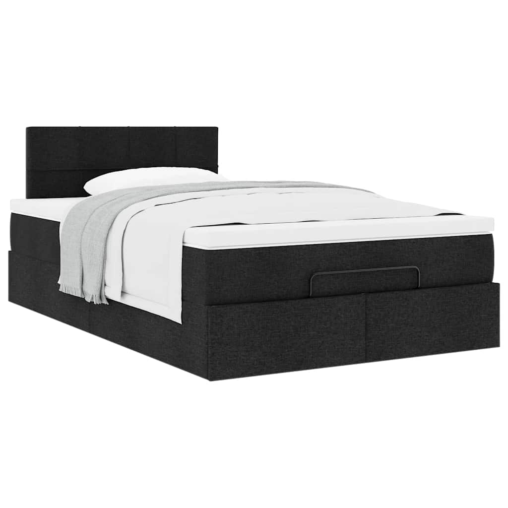 Lit ottoman avec matelas noir 120x190 cm tissu