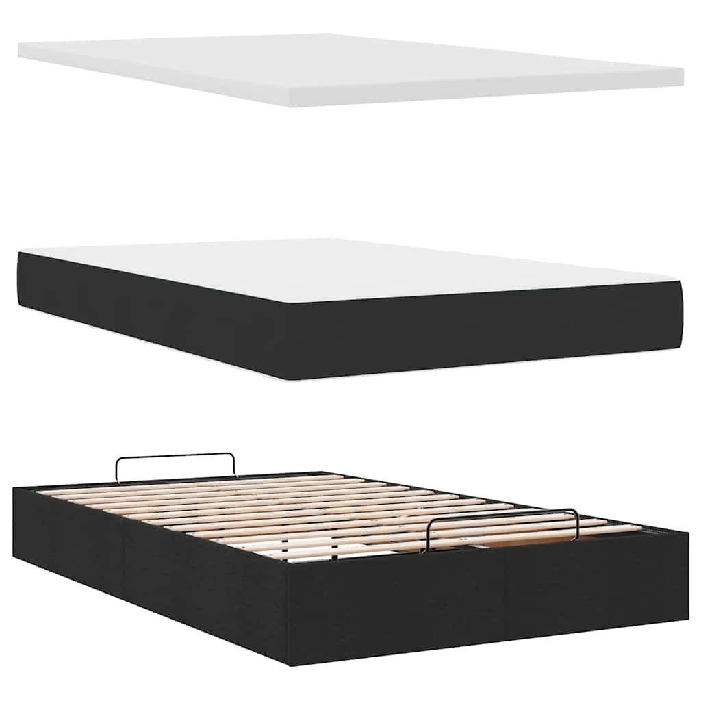 Lit ottoman avec matelas noir 120x190 cm tissu