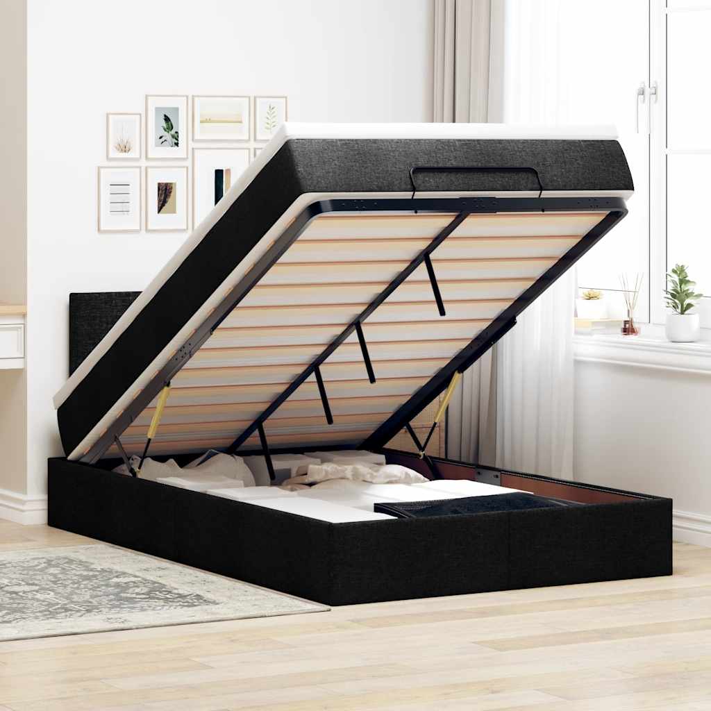 Lit ottoman avec matelas noir 120x190 cm tissu