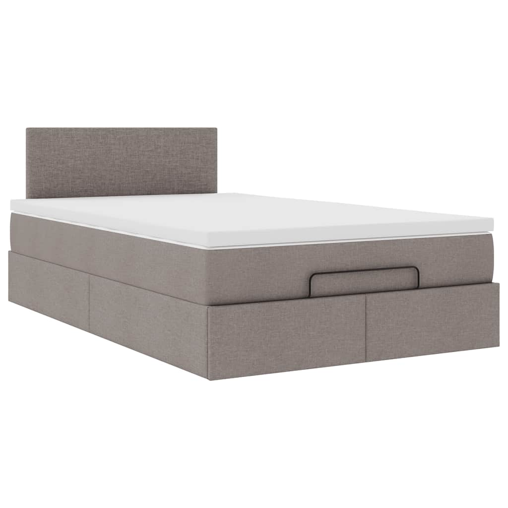 Cadre de lit ottoman avec matelas taupe 120x190 cm tissu