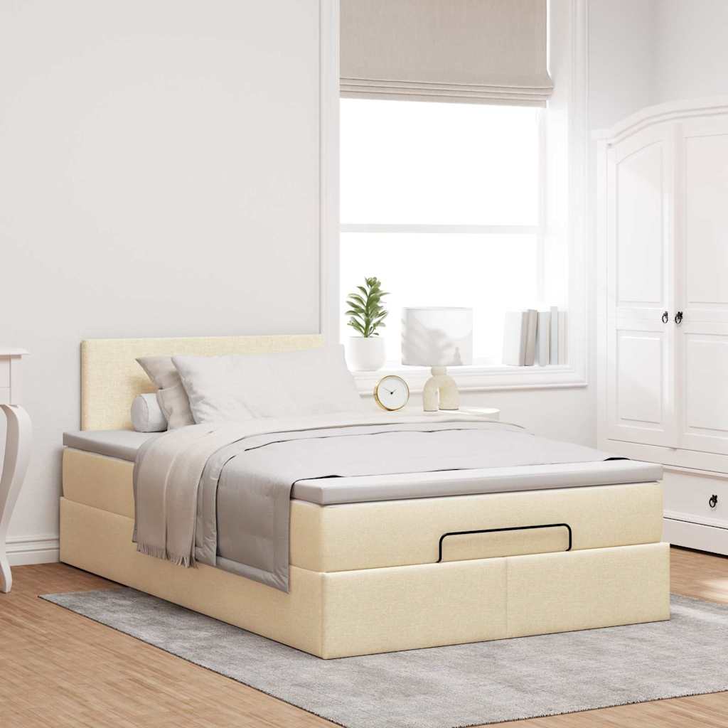 Cadre de lit ottoman avec matelas crème 120x190 cm tissu