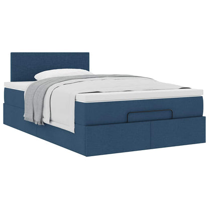 Cadre de lit ottoman avec matelas bleu 120x190 cm tissu