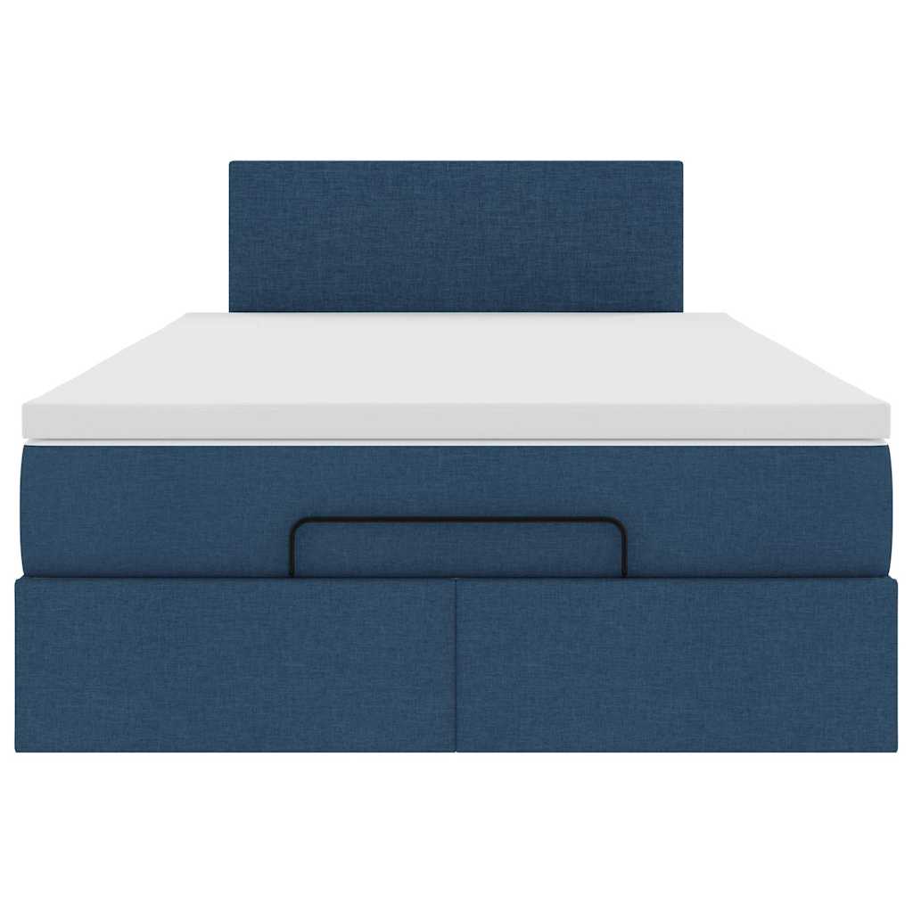 Cadre de lit ottoman avec matelas bleu 120x190 cm tissu