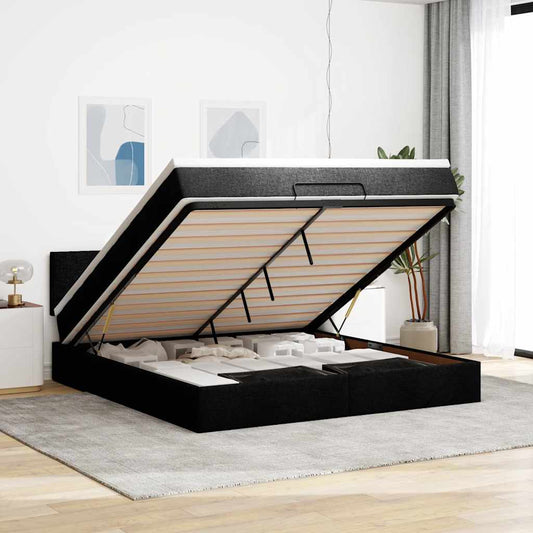 Cadre de lit ottoman avec matelas noir 180x200 cm tissu