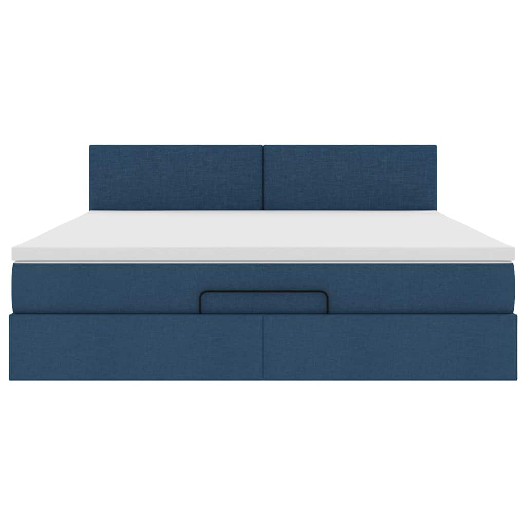 Cadre de lit ottoman avec matelas bleu 180x200 cm tissu