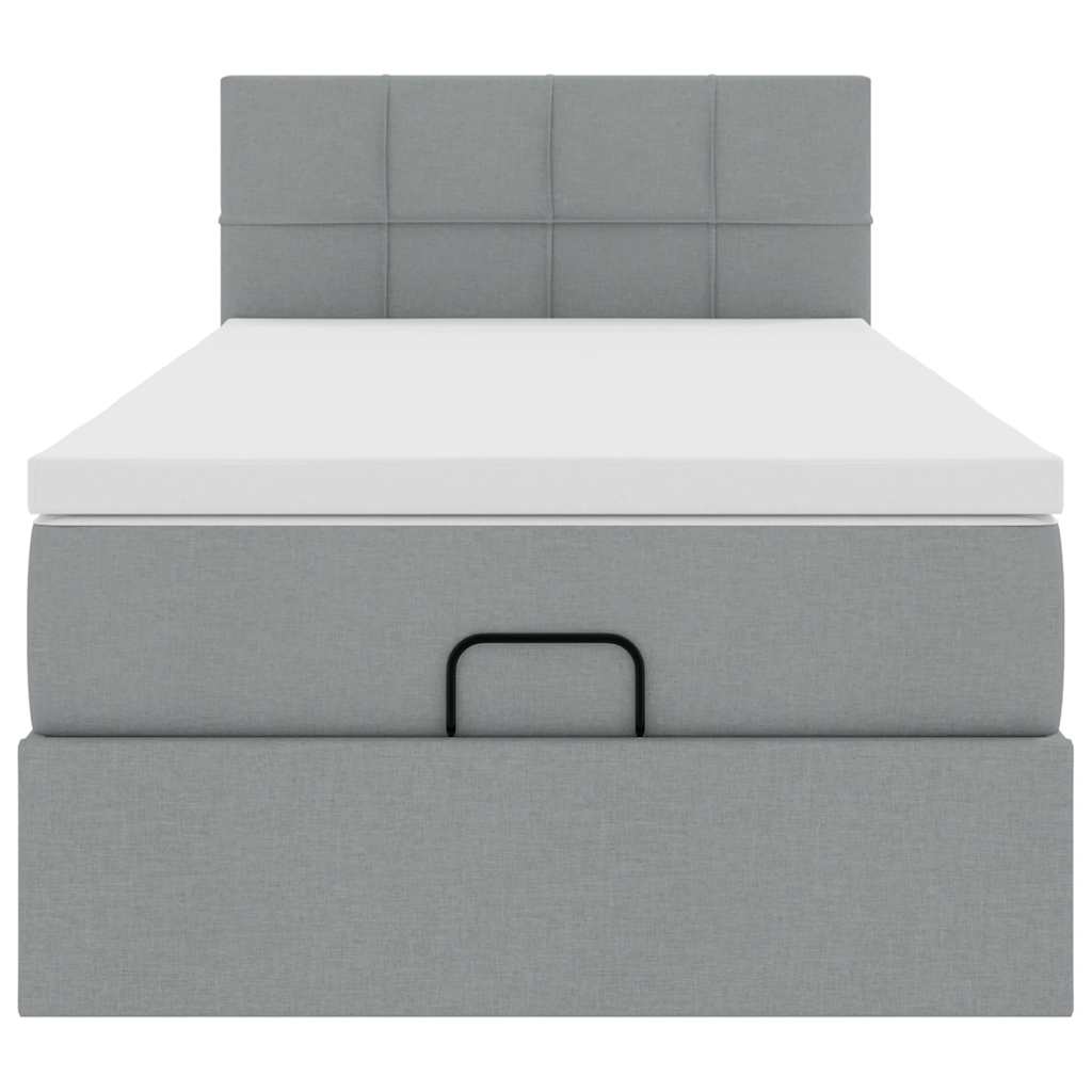 Lit ottoman avec matelas gris clair 90x200 cm tissu