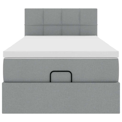 Lit ottoman avec matelas gris clair 90x200 cm tissu