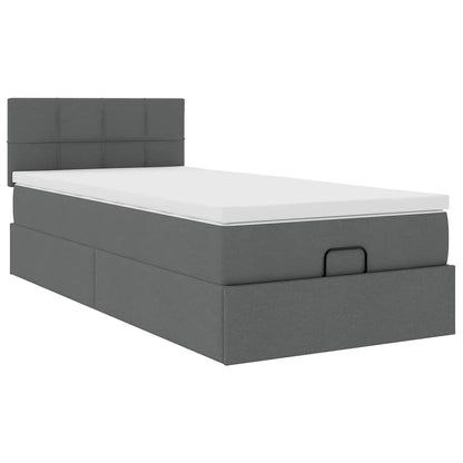 Lit ottoman avec matelas gris foncé 90x200 cm tissu